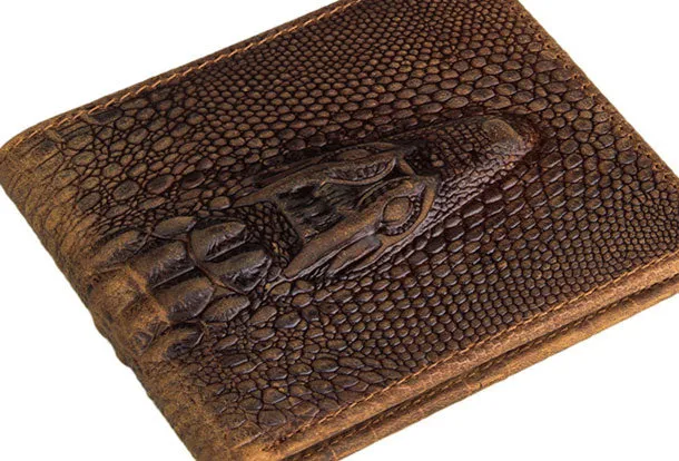 Dragon Genuine Leather Mens Wallet  Alligator Pattern Cool billfold Slim Bifold Wallet Card Wallet Purse for Mens