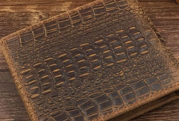 Dragon Genuine Leather Mens Wallet  Alligator Pattern Cool billfold Slim Bifold Wallet Card Wallet Purse for Mens