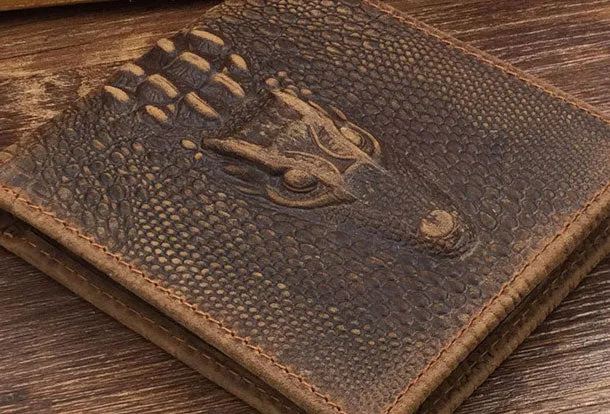Dragon Genuine Leather Mens Wallet  Alligator Pattern Cool billfold Slim Bifold Wallet Card Wallet Purse for Mens
