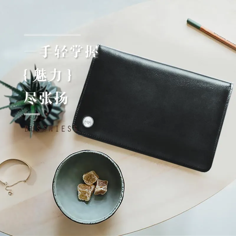 Fashion Leather Men's Black Bifold Long Wallet Passport Wallet Travel Wallet For Men