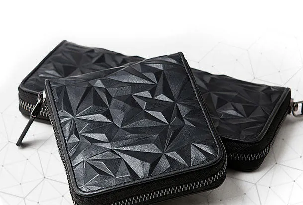 Genuine Leather billfold Diamond wallet purse women vintage Zipper small wallet