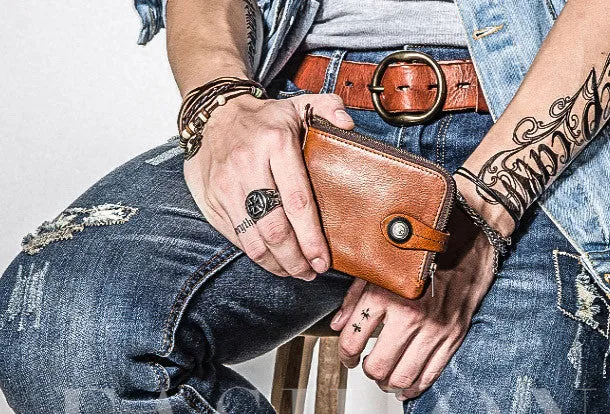 Genuine leather billfold wallet men zip multi cards vintage wallet for men