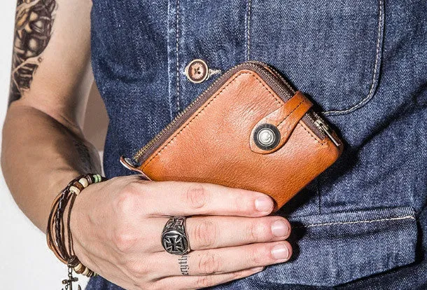 Genuine leather billfold wallet men zip multi cards vintage wallet for men