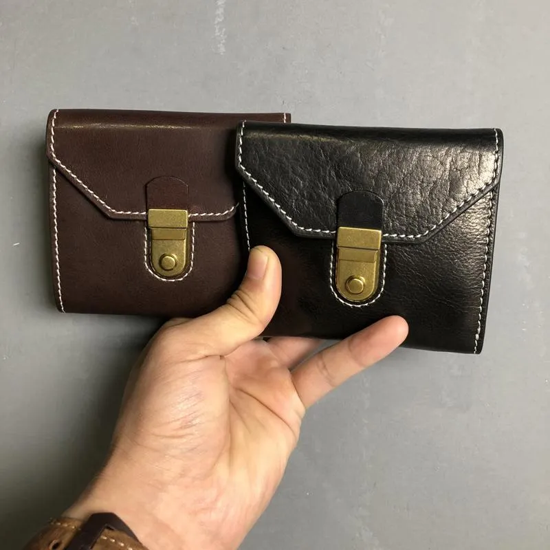 Genuine Leather Coffee Mens Cool Envelope billfold Leather Wallet Men Bifold Black Small Wallets for Men