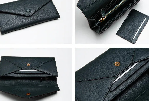 Genuine Leather Cute Long Slim Wallet Bifold Clutch Cards Wallet Purse For Women Girl