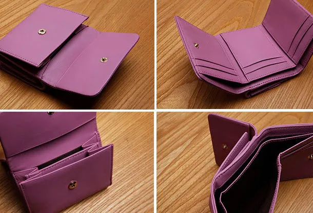 Genuine Leather Cute Slim billfold Trifold Wallet Card Holder Wallet Purse For Women Girl
