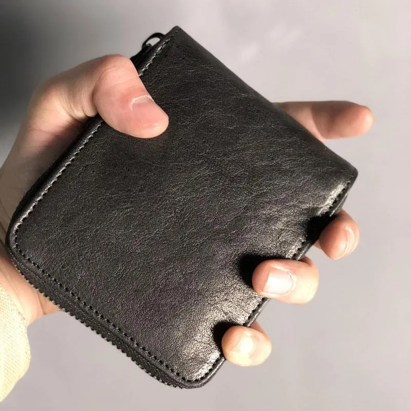 Genuine Leather Mens Cool billfold Leather Wallet Men Small Wallets Bifold for Men