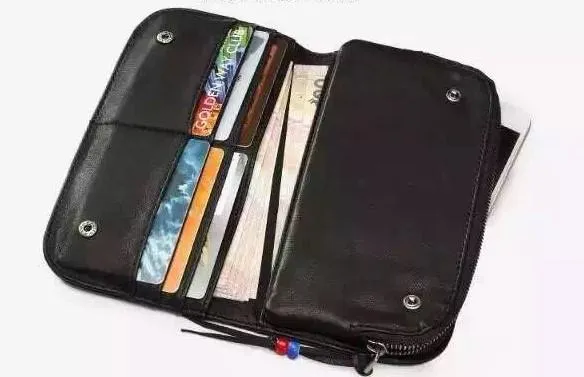 Genuine Leather Mens Cool billfold Long Leather Wallet Men Small Wallets Bifold for Men