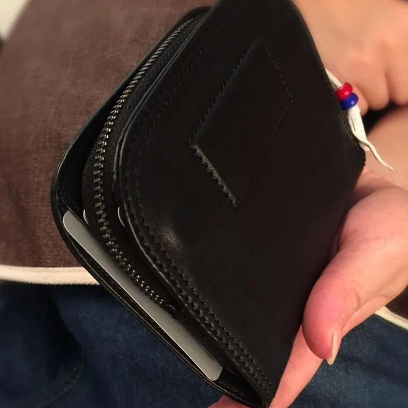 Genuine Leather Mens Cool billfold Long Leather Wallet Men Small Wallets Bifold for Men