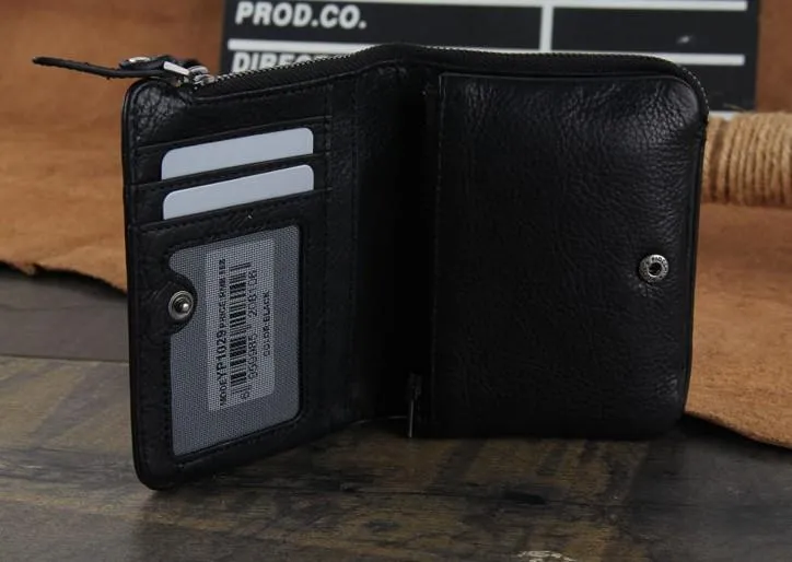 Genuine Leather Mens Cool billfold Punk Rock Leather Wallet Men Small Wallets Bifold for Men