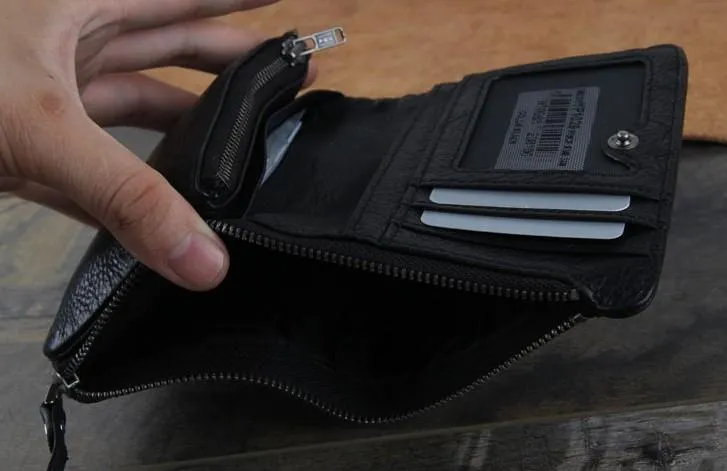 Genuine Leather Mens Cool billfold Punk Rock Leather Wallet Men Small Wallets Bifold for Men