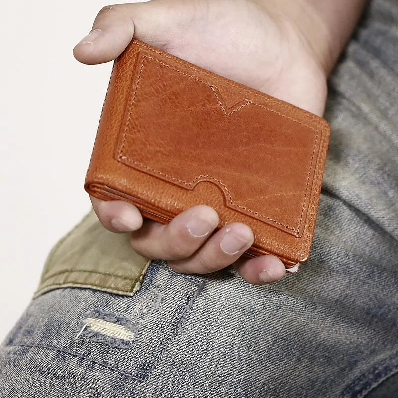 Genuine Leather Mens Cool Black billfold Leather Card Wallet Men Small Wallets License Wallet License Holder for Men
