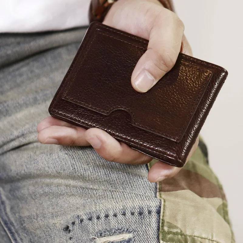 Genuine Leather Mens Cool Black billfold Leather Card Wallet Men Small Wallets License Wallet License Holder for Men