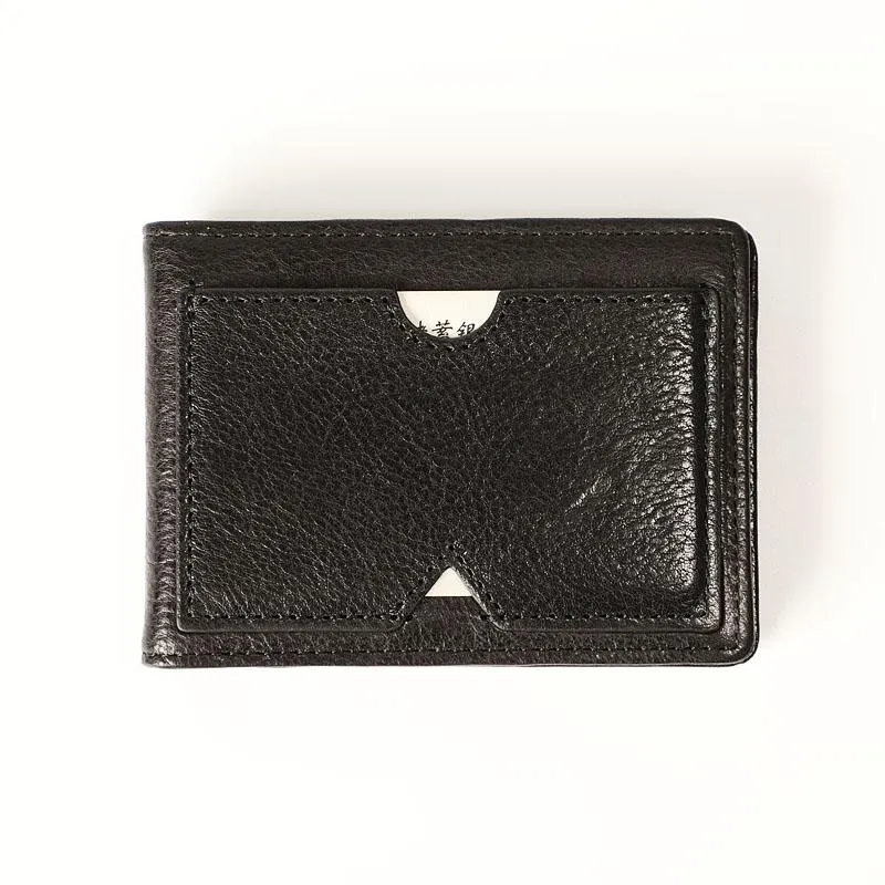Genuine Leather Mens Cool Black billfold Leather Card Wallet Men Small Wallets License Wallet License Holder for Men