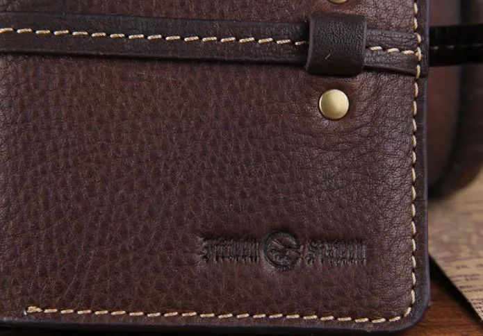 Genuine Leather Mens Cool Slim Long billfold Leather Wallet Men Small Wallets Bifold for Men