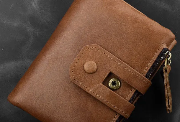 Genuine Leather Mens Zip Wallet Cool billfold Slim Bifold Wallet Card Wallet Purse for Mens