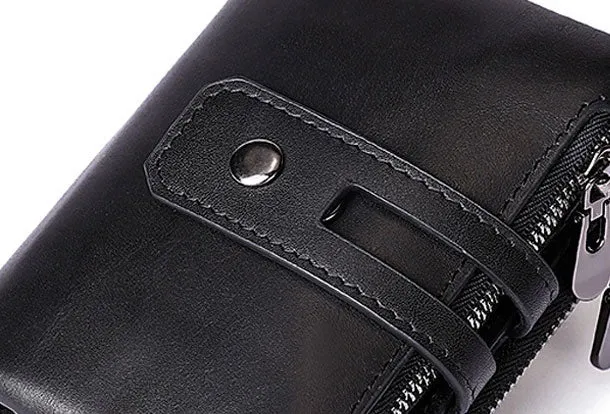 Genuine Leather Mens Zip Wallet Cool billfold Slim Bifold Wallet Card Wallet Purse for Mens