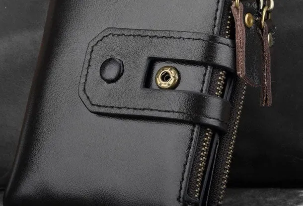 Genuine Leather Mens Zip Wallet Cool billfold Slim Bifold Wallet Card Wallet Purse for Mens