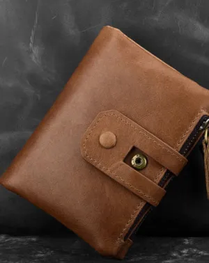 Genuine Leather Mens Zip Wallet Cool billfold Slim Bifold Wallet Card Wallet Purse for Mens