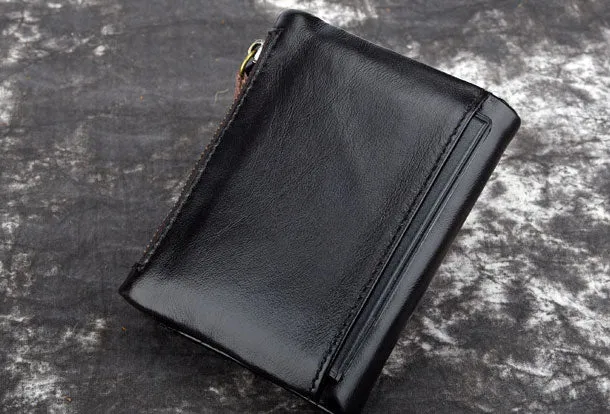 Genuine Leather Mens Zip Wallet Cool billfold Slim Bifold Wallet Card Wallet Purse for Mens