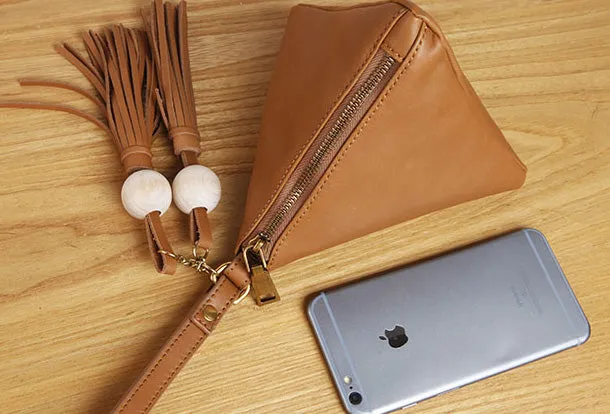 Genuine Leather Trigone Coin Key Wallet Zipper Clutch Wallet Triangle Coin Change Wallet Purse For Women
