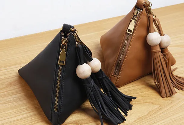 Genuine Leather Trigone Coin Key Wallet Zipper Clutch Wallet Triangle Coin Change Wallet Purse For Women