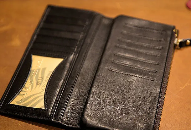 Genuine Leather Wallet Clutch Zip Cards Wallet Long Wallet Befold Wallet For Men Women