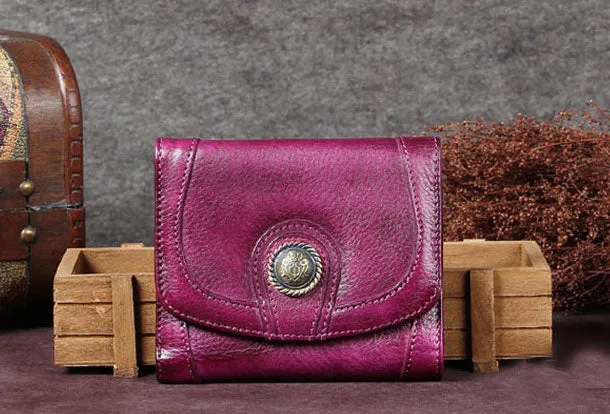 Genuine Leather Wallet Folded billfold Wallet Vintage Wallet Purse For Women Men