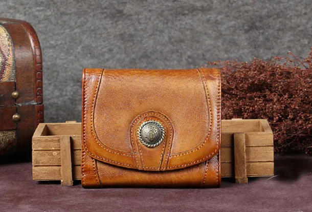 Genuine Leather Wallet Folded billfold Wallet Vintage Wallet Purse For Women Men