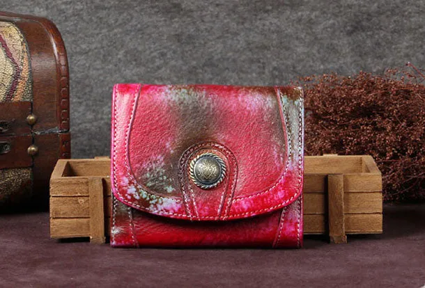 Genuine Leather Wallet Folded billfold Wallet Vintage Wallet Purse For Women Men