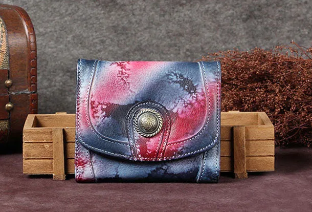 Genuine Leather Wallet Folded billfold Wallet Vintage Wallet Purse For Women Men