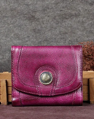 Genuine Leather Wallet Folded billfold Wallet Vintage Wallet Purse For Women Men