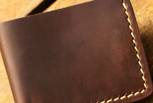 Genuine Leather Wallet Handmade Folded billfold Wallet Slim Wallet For Men
