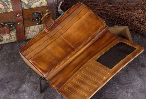 Genuine Leather Wallet Long Wallet Tooled Vintage Wallet Purse For Men Women