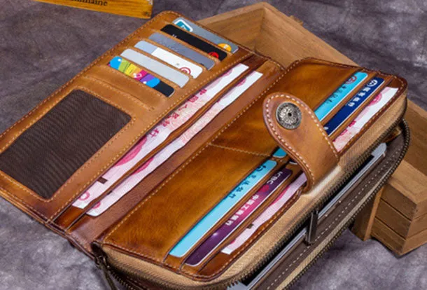 Genuine Leather Wallet Long Wallet Tooled Vintage Wallet Purse For Men Women