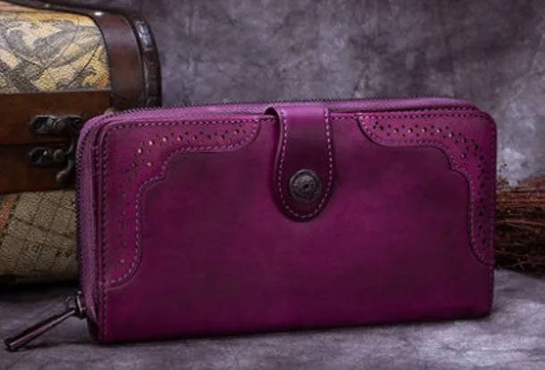 Genuine Leather Wallet Long Wallet Tooled Vintage Wallet Purse For Men Women