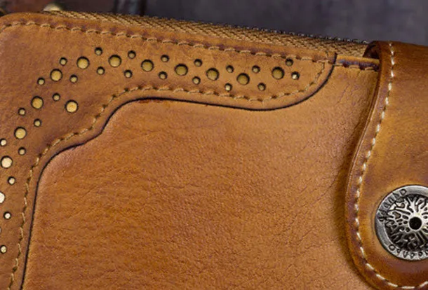 Genuine Leather Wallet Long Wallet Tooled Vintage Wallet Purse For Men Women