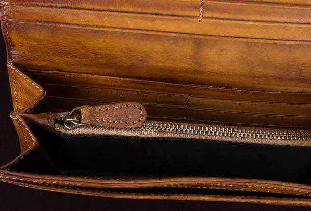 Genuine Leather Wallet Long Wallet Vintage Tooling Wallet Purse For Men Women