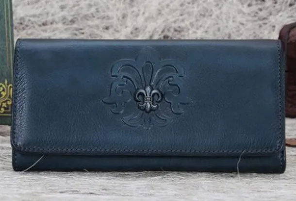 Genuine Leather Wallet Long Wallet Vintage Tooling Wallet Purse For Men Women
