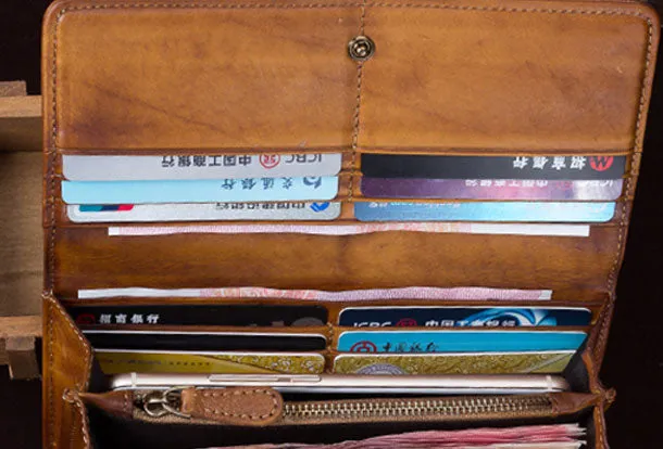 Genuine Leather Wallet Long Wallet Vintage Tooling Wallet Purse For Men Women