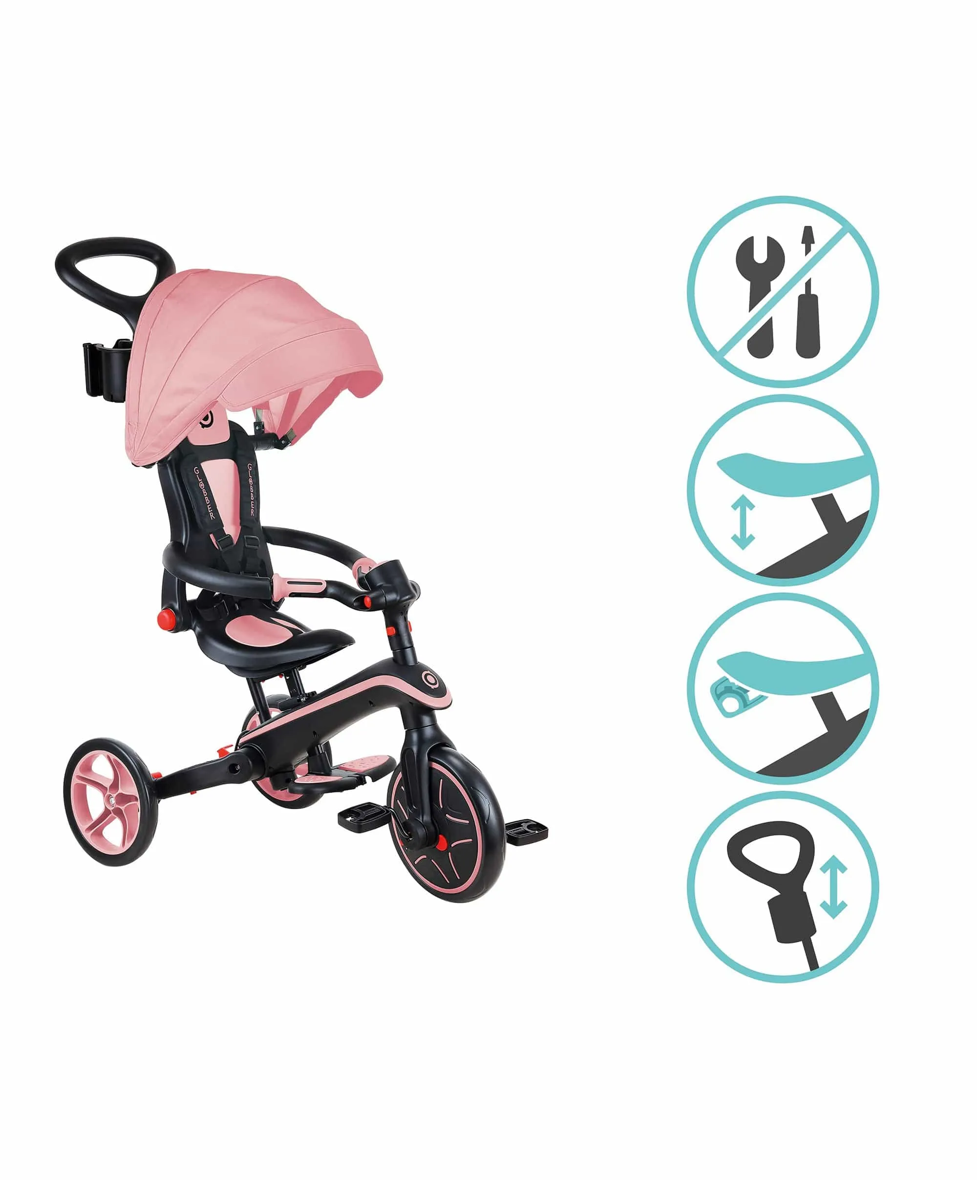 Globber Explorer Foldable 4-in-1 Trike - Pastel Pink