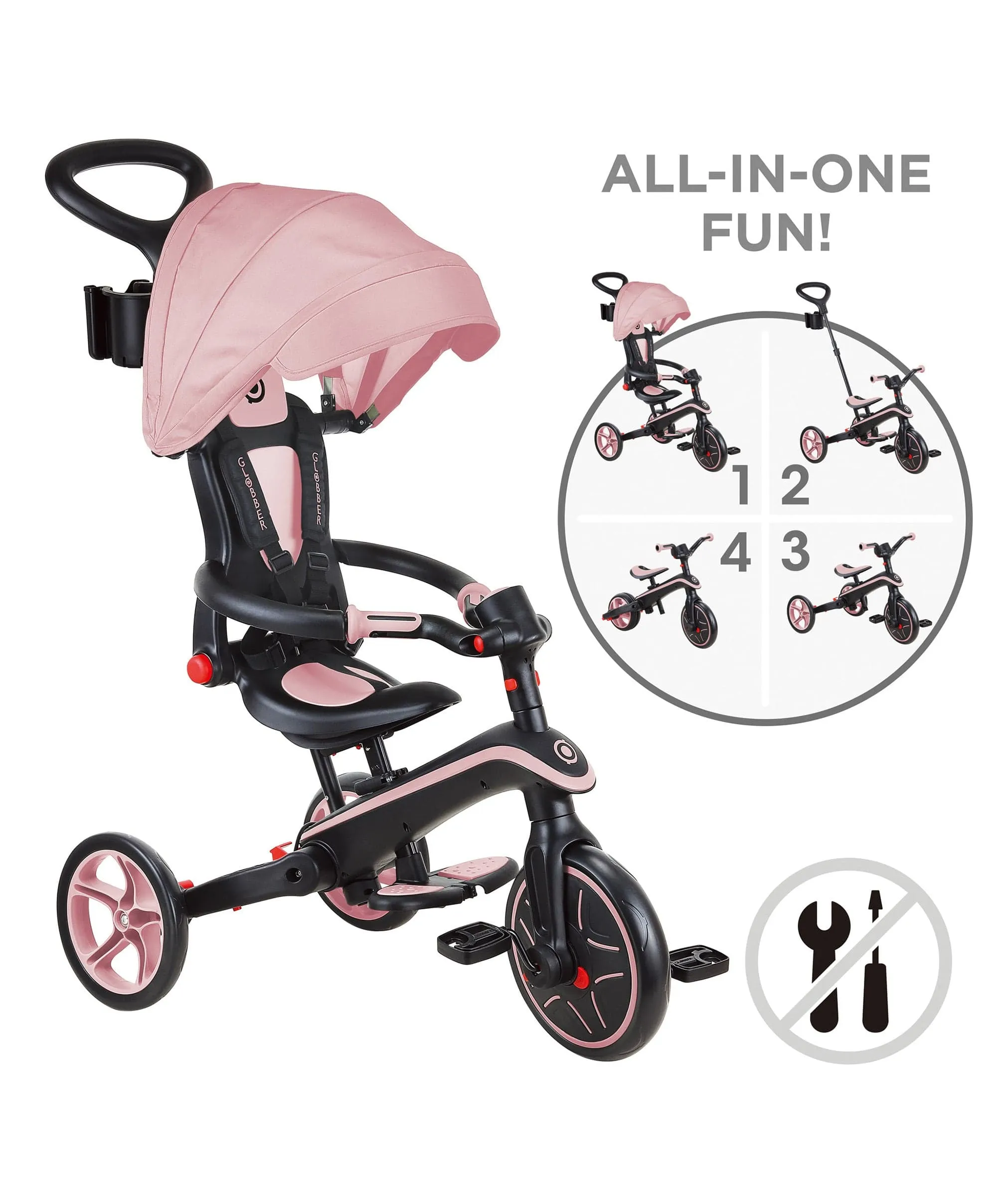 Globber Explorer Foldable 4-in-1 Trike - Pastel Pink