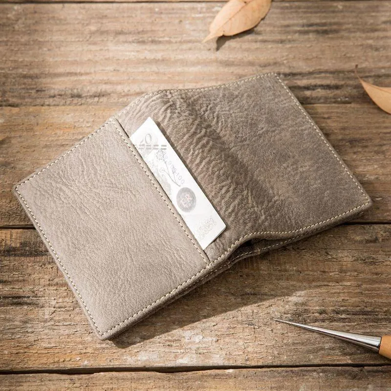 Gray Cool Leather Mens Small Wallet Bifold Vintage Slim billfold Wallet for Men