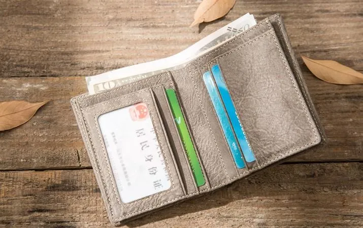Gray Cool Leather Mens Small Wallet Bifold Vintage Slim billfold Wallet for Men