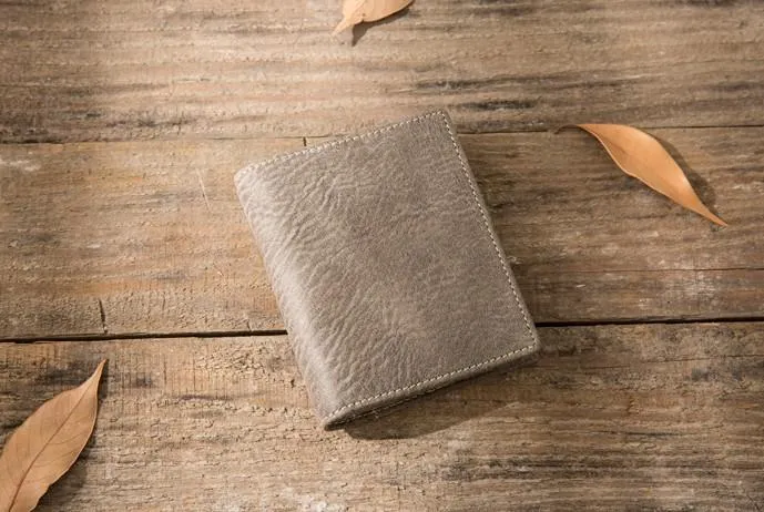 Gray Cool Leather Mens Small Wallet Bifold Vintage Slim billfold Wallet for Men