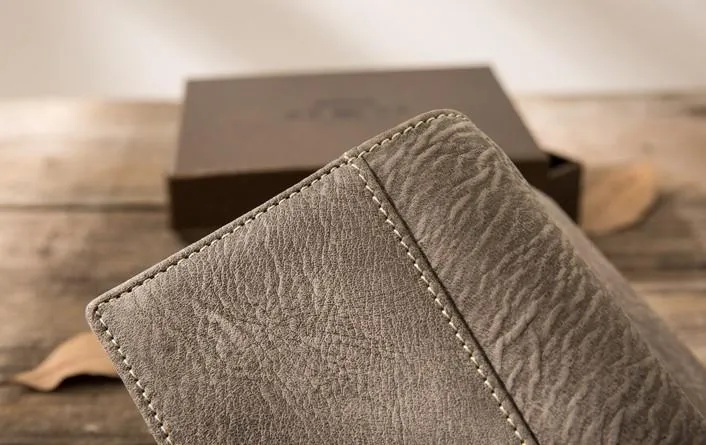 Gray Cool Leather Mens Small Wallet Bifold Vintage Slim billfold Wallet for Men