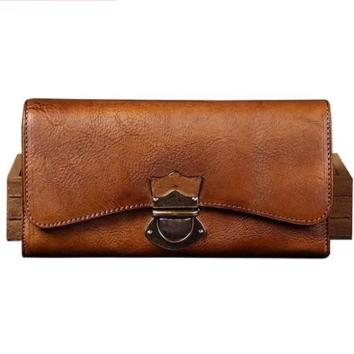 Green Vintage Ladies Leather Buckle Bifold Long Wallet Purple Phone Clutch Purses for Women