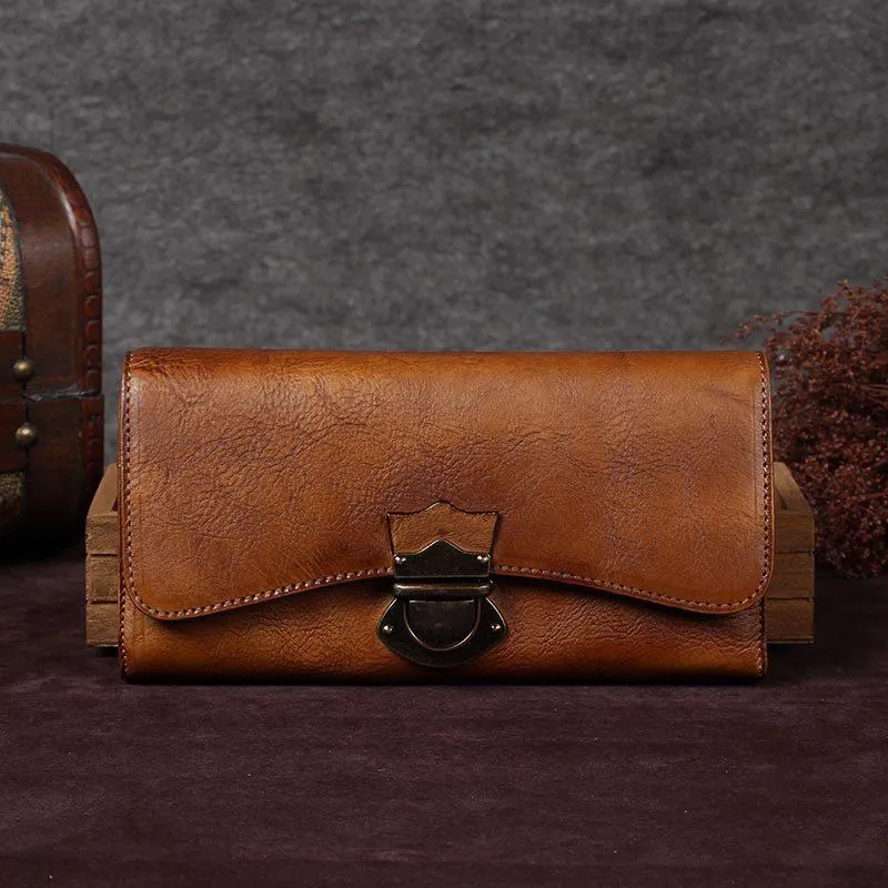 Green Vintage Ladies Leather Buckle Bifold Long Wallet Purple Phone Clutch Purses for Women