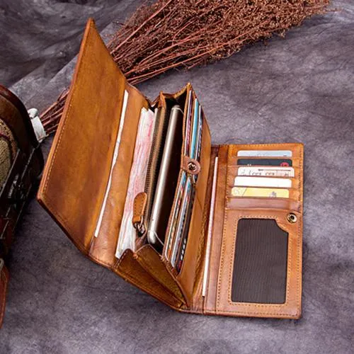 Green Vintage Womens Braided Leather Trifold Long Wallet Phone Clutch Purse for Ladies