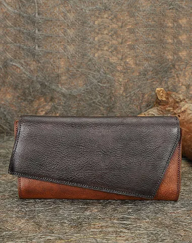 Green Womens Geometry Leather Trifold Long Wallet Vintage Clutch Wallet for Ladies